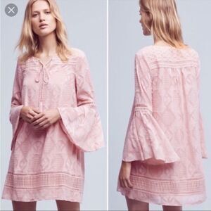 Anthropologie Women's Floreat Esme Tassel Tunic Dress Light Pink Lace  Size 6